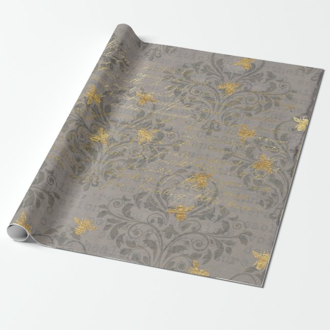 Papier Cadeau Abeille et rouleau d'or (Déroulé)