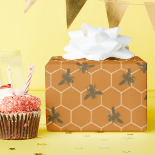 Papier Cadeau Abeilles d'abeille à miel orange foncé