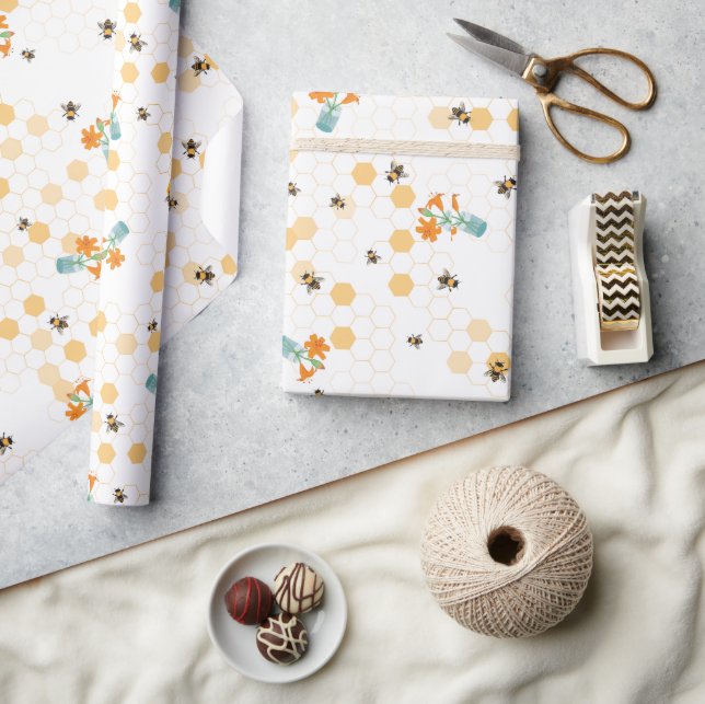 Papier Cadeau Abeilles occupées et papier d'enveloppement quotid (Artisanat)