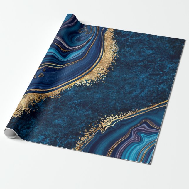 Papier Cadeau abstract ground blue marble agate granite mosa (Déroulé)