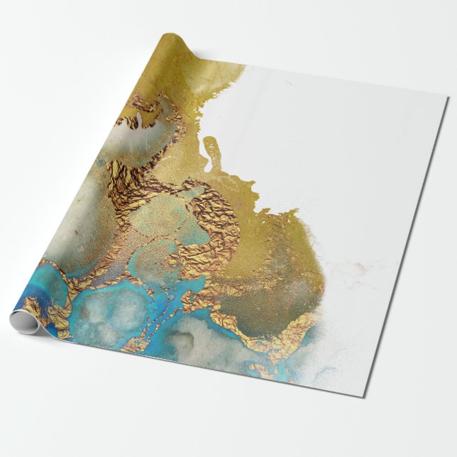 Papier Cadeau Abstract teal gold Agate Watercolor (Déroulé)