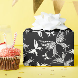 Papier Cadeau Abstract White And Black Butterflies