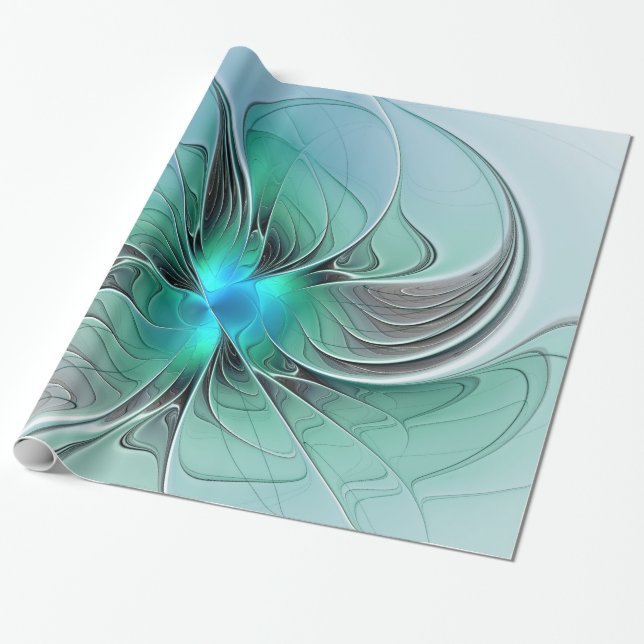 Papier Cadeau Abstrait De Bleu, Art Fractal Moderne (Déroulé)