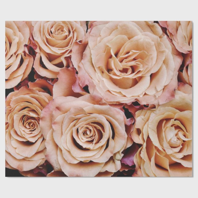 Papier Cadeau Abstrait Jardin de Roses Blanches Élégant Wrappin  (Plat)