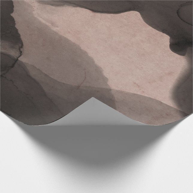 Papier Cadeau Abstrait noir ivoire crémeux encre peinture rose (Coin)