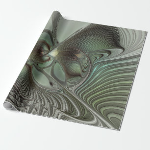 Papier Cadeau Abstrait Olive Sage Green Grey Fractal Art Imagina