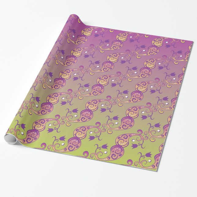 Papier Cadeau Abstrait Pastel vert et rose pâtissier floral (Déroulé)