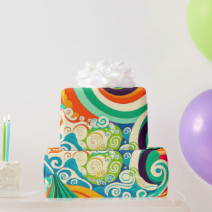 Papier Cadeau Abstrait rétro coloré les années 70 hippie Waves A