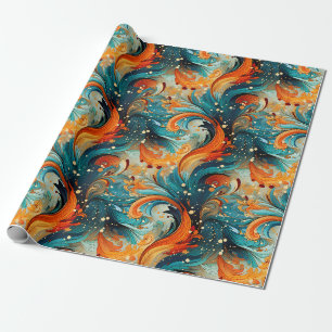 Papier Cadeau Abstrait sarcelle et orange