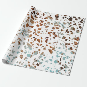 Papier Cadeau Abstrait Terrazzo Mosaic rouille Brown & Motif ble