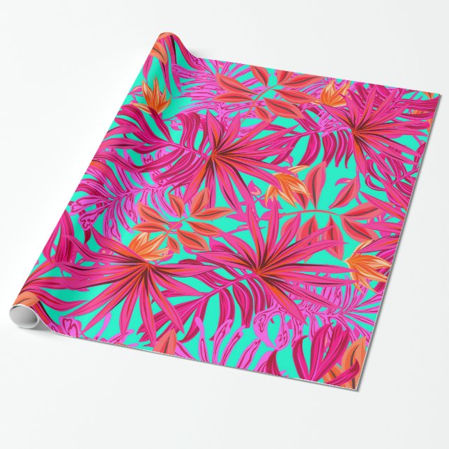 Papier Cadeau Abstrait Tropical feuilles Jardin Floral Élégant (Déroulé)