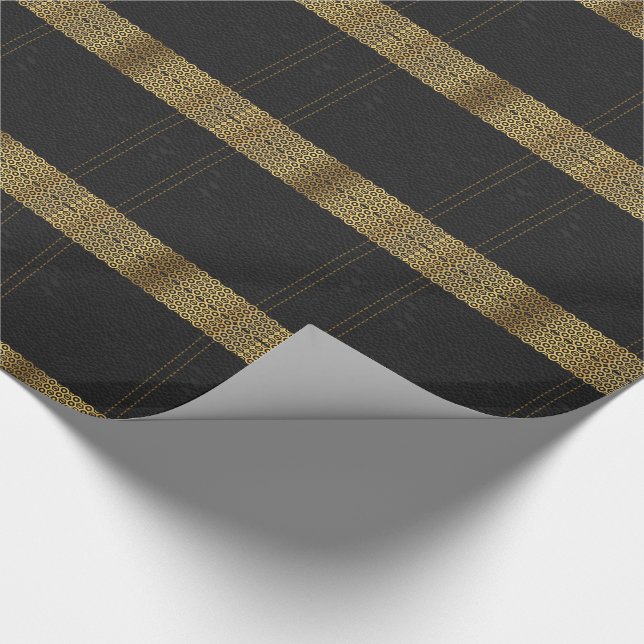 Papier Cadeau Accents géométriques en cuir noir or (Coin)
