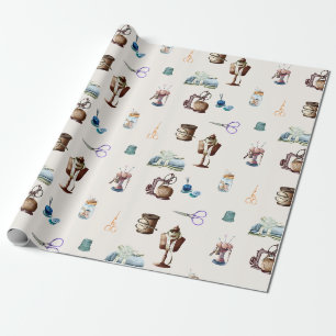 Papier Cadeau Accessoires de couture vintage rétro Rustique