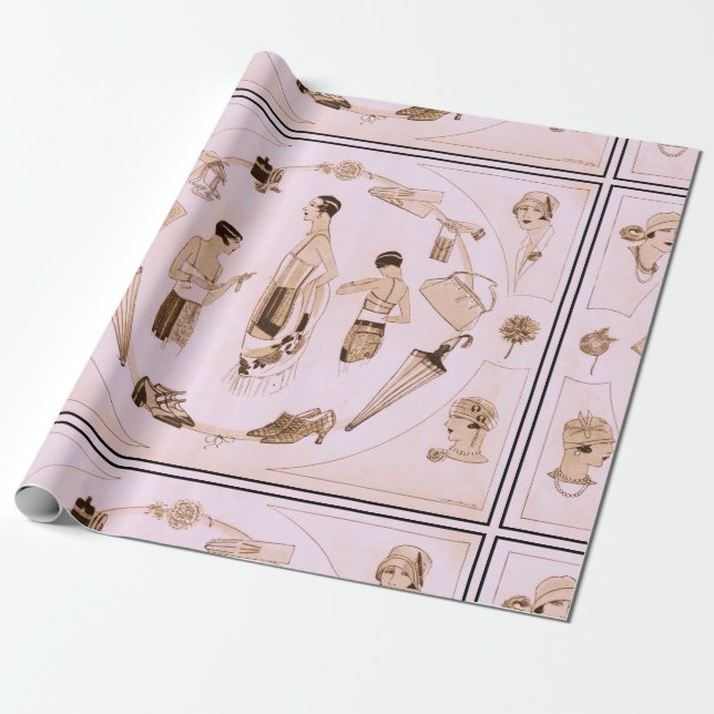 Papier Cadeau Accessoires de mode 20s roses d'hurlement (Déroulé)