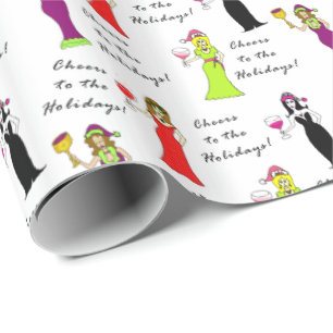 Papier Cadeau Acclamations aux vacances ! Femmes de vin