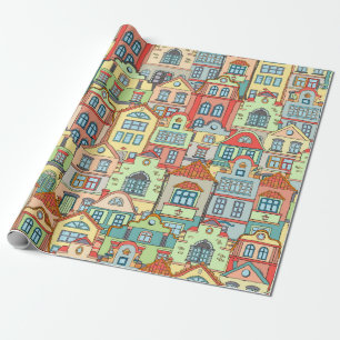 Papier Cadeau Accueil 2 de maisons de ville de voisinage de