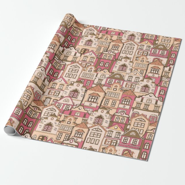 Papier Cadeau Accueil rose de maisons de ville de voisinage de (Déroulé)