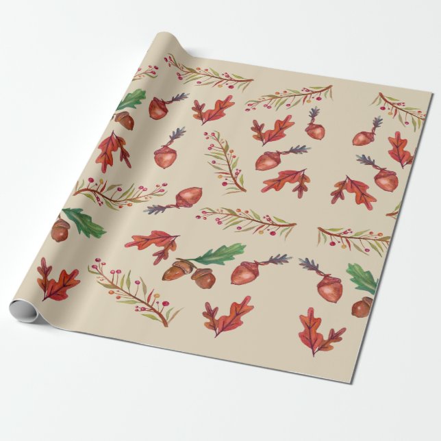 Papier Cadeau Acorns, Feuilles Automnes, Papier Enveloppant Auto (Déroulé)