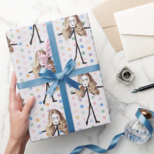 Papier Cadeau Ado Stick Girl Cheveux sur Pois