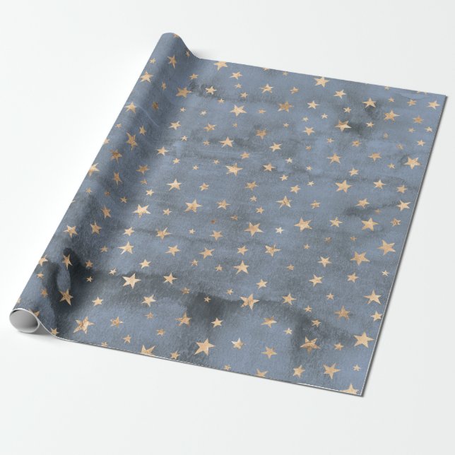 Papier Cadeau Adorable aquarelle scintillante or étoile lavande (Déroulé)