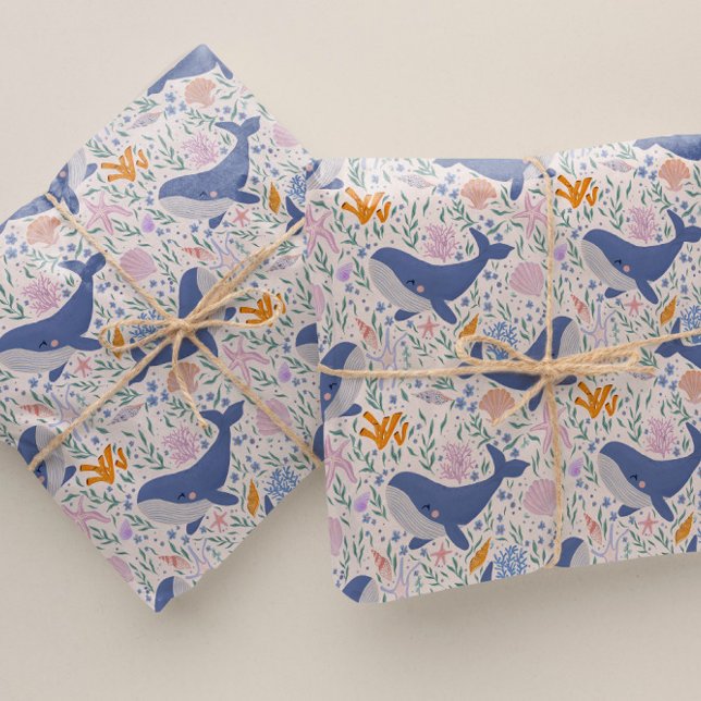 Papier Cadeau Adorable baleine et vie marine (Créateur téléchargé)