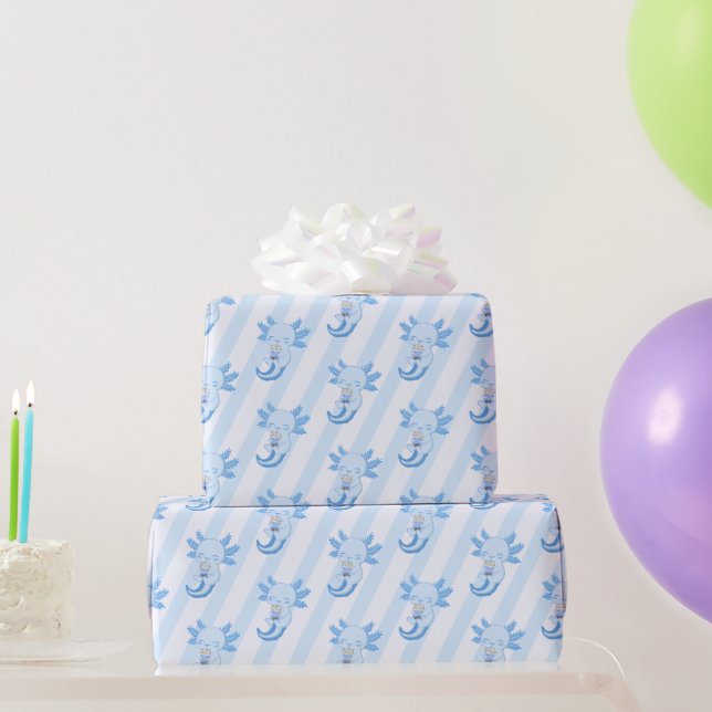Papier Cadeau Adorable Blue Axolotl Boba Tea Boys Anniversaire (Cadeaux de fête)