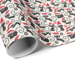 Papier Cadeau Adorable Chats de Noël Vintage en Chapeaux de Père