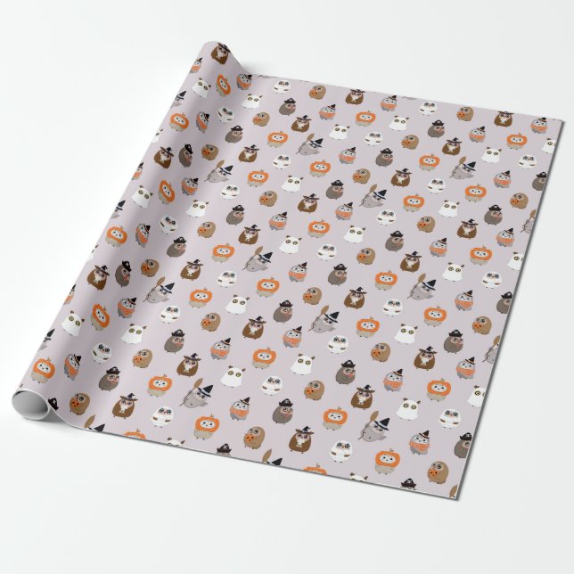 Papier Cadeau Adorable Chouette d'Halloween Motif (Déroulé)