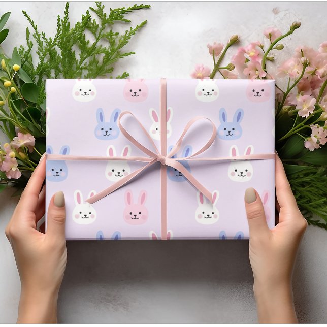 Papier Cadeau Adorable Enfants Lapin Violet Pâques (Créateur téléchargé)