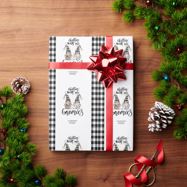 Papier Cadeau Adorable mignonne Gnomes Black Buffalo Plaid (Cadeau de vacances)