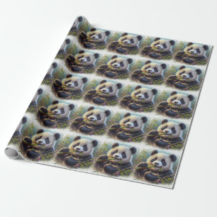 Papier Cadeau Adorable Ours De Panda Mangeant Bambou