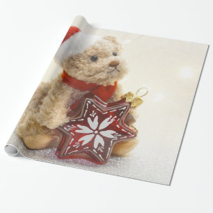 Papier Cadeau Adorable ours en peluche Santa Hat, Vacances