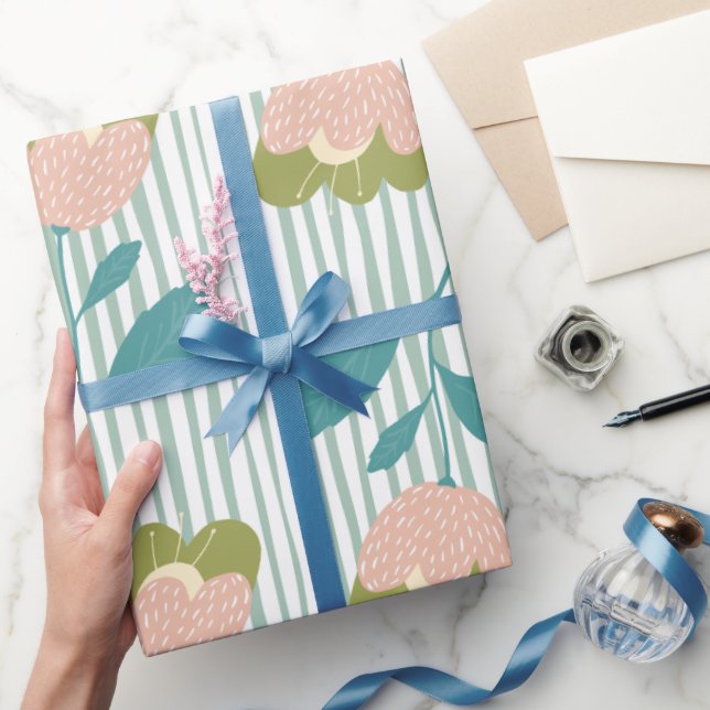 Papier Cadeau Adorable pastel floral bleu rose cadeau d'annivers (Cadeaux)