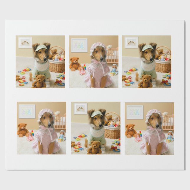 Papier Cadeau Adorable Puppies in Baby Clothes Unisex (Plat)