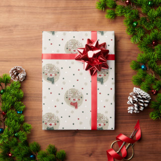 Papier Cadeau Adorable renne de Noël - crème