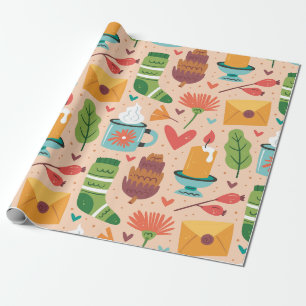 Papier Cadeau Adorable rétro motif d'automne Aquarelle rose mign
