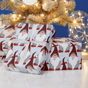 Papier Cadeau Adorable Rouge Noir Gnome Noël Enfants