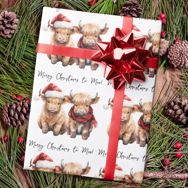 Papier Cadeau Adorable Veau de vache des Highlands Joyeux Noël à (Créateur téléchargé)