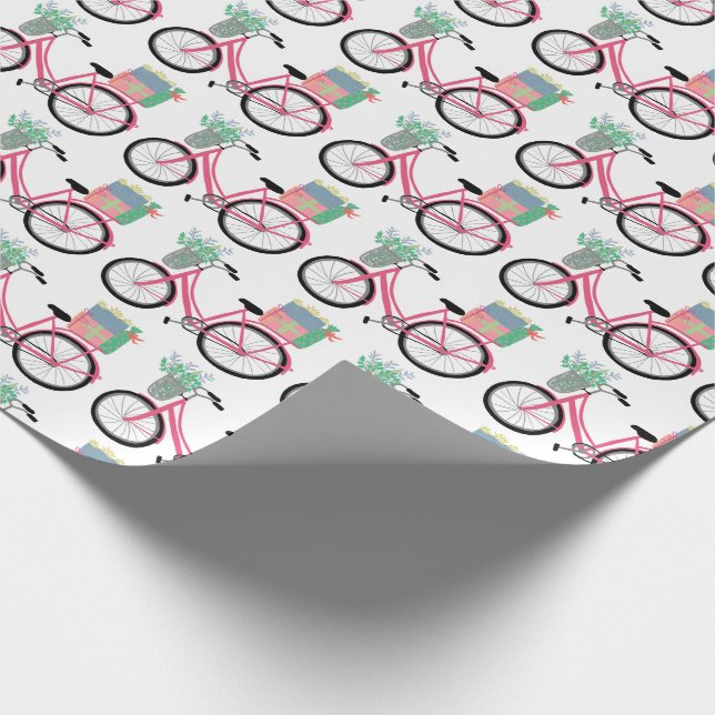 Papier Cadeau Adorable Vélo de Noël rose Vacances Noël Cadeau (Coin)