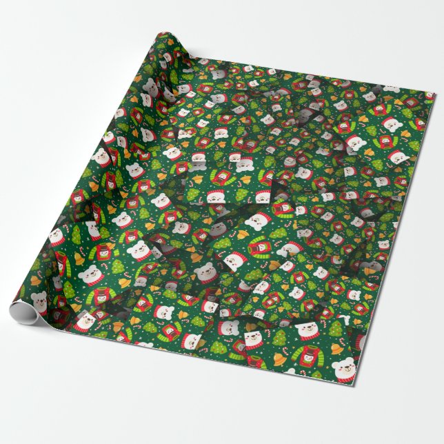 Papier Cadeau Adorables Noël [3D] Ours Sweaters Et Arbres (Déroulé)
