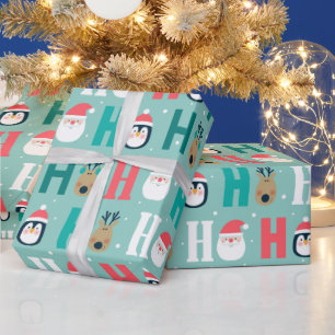 Papier Cadeau Adorables Noël Ho Ho Ho Santas Et Pingouins