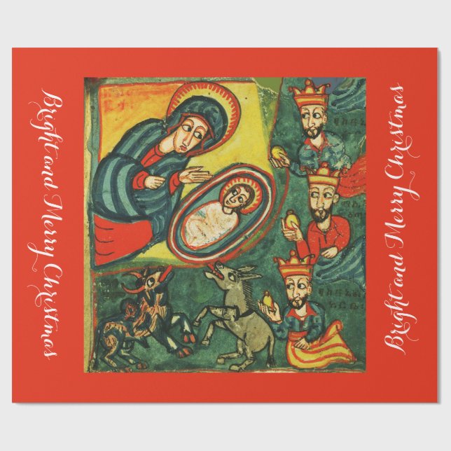 Papier Cadeau ADORATION DE MAGI, NATIVITÉ PRIMITIVE Noël (Plat)