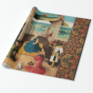PAPIER CADEAU ADORATION DE MAGI, PARCHEMENT NATIVITÉ DE NOËL