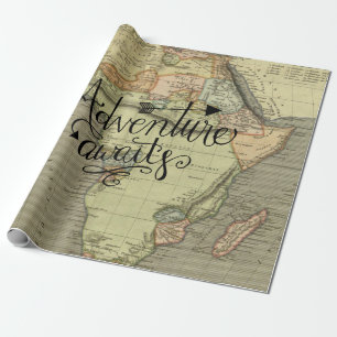 Papier Cadeau Adventure Attend la carte de l'ancien monde
