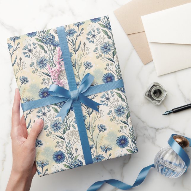 Papier Cadeau Aesthetic Blue Wildflowers (Cadeaux)