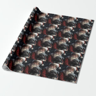 Papier Cadeau Affenpinscher avec Noël Festif du Père Noël