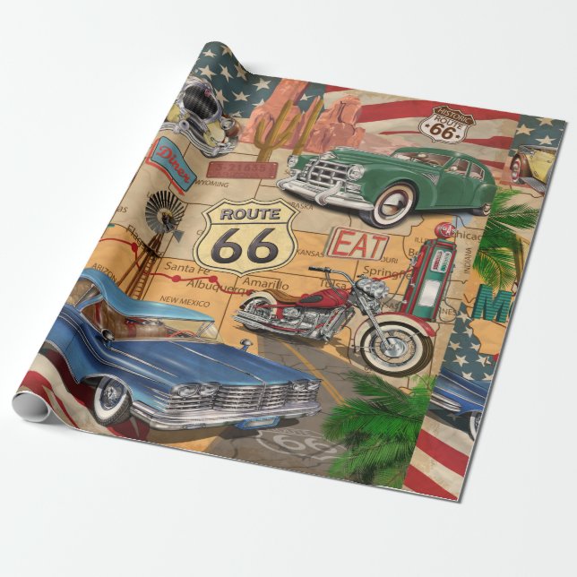 Papier Cadeau Affiche vintage Route 66. (Déroulé)