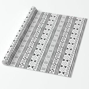 Papier Cadeau Africain blanc MudCloth du noir inspiré