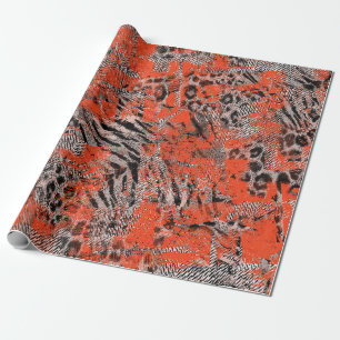 Papier Cadeau Africain, tribal. Noir, rouge, gris.