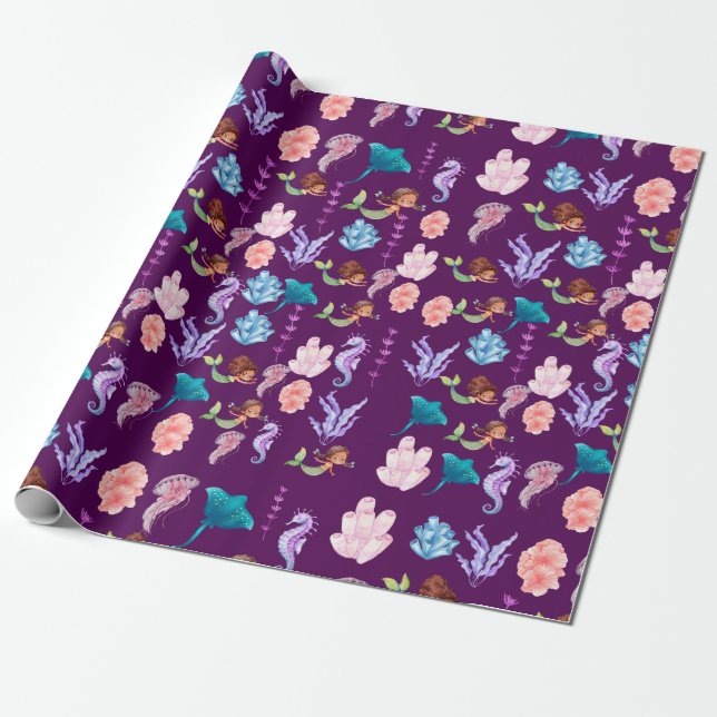 Papier Cadeau Africaine américaine noire fille sirène motif (Déroulé)